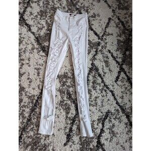 GJG DENIM WHITE RIPPED DESTROYED DISTRESSED HIGH-WAIST SKINNY JEANS Size 3